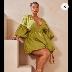 Plus Size Puff Sleeve Hem Shift Dress